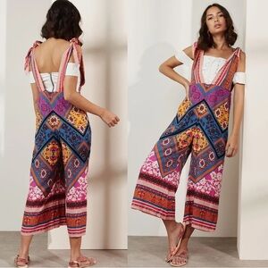 Free People Maritzah One Piece Wide Leg Bohemian Vibrant Patterned Jumpsuit